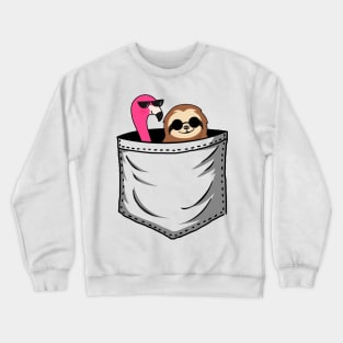 Sloth And Flamingo In Pocket Funny Crewneck Sweatshirt